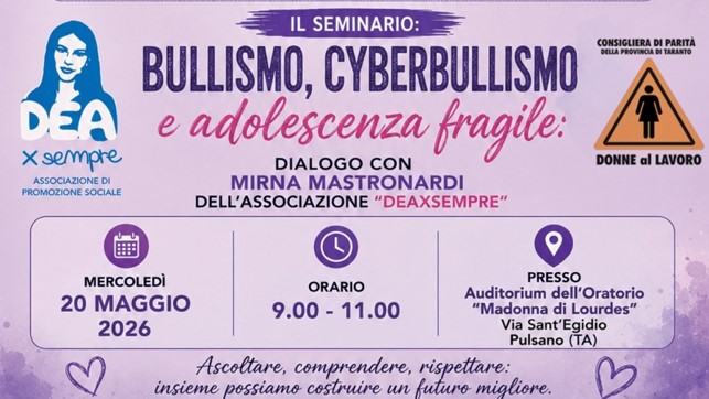 Giovani in Equilibrio: a Pulsano un incontro di sensibilizzazione su bullismo e disagio adolescenziale