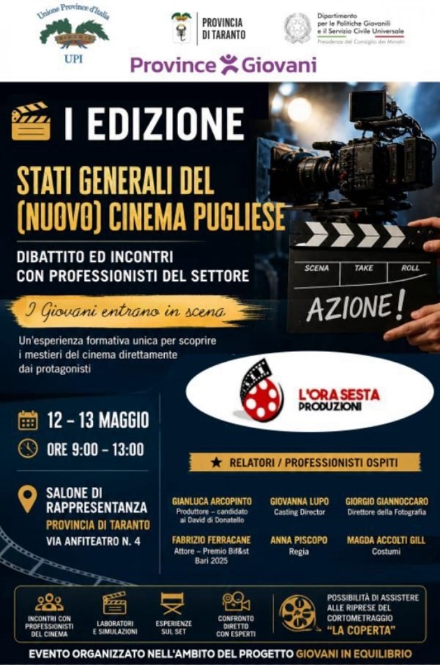 Seminario sul cinema: opportunità lavorative ed equilibrio emotivo per gli studenti di ProvinceXGiovani Taranto
