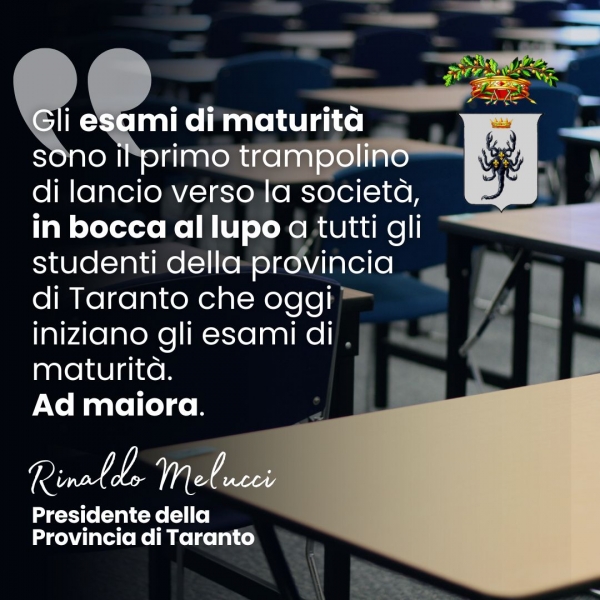 In bocca al lupo agli studenti che da oggi iniziano gli esami di maturità