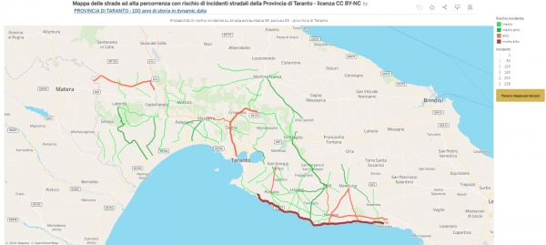 Mappa interattiva dei maggiori flussi di traffico con il rischio di incidenti stradali, uno strumento utile per i cittadini della provincia