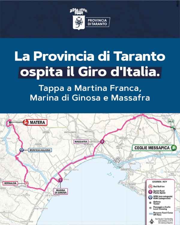 Il Giro d’Italia passa anche dalla Provincia di Taranto