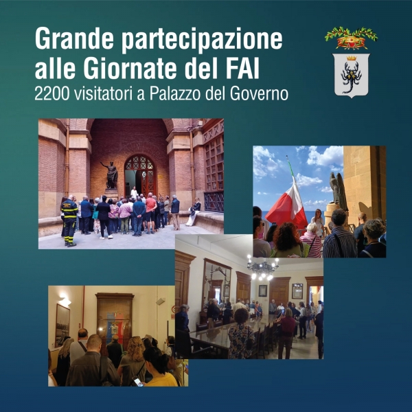 Giornate FAI a Palazzo del Governo, un successo senza precedenti: oltre duemila i visitatori